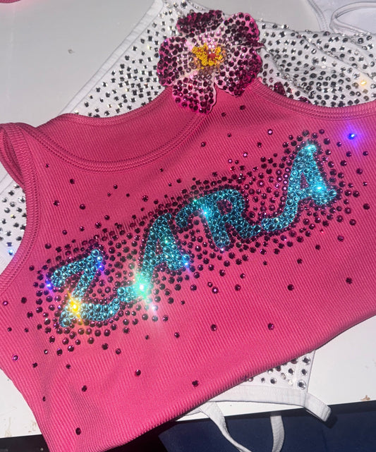 "ZARA" RHINESTONE RIBBED TANK (6 week minimum)